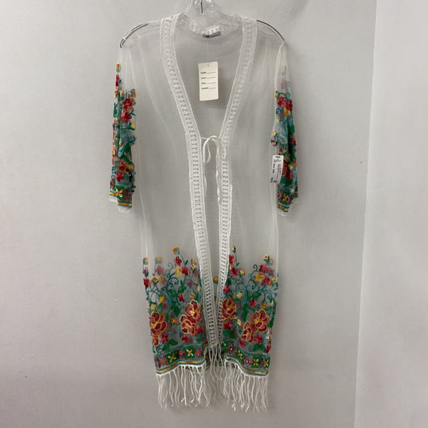 WOMEN'S KIMONO/DUSTER white green red S/M