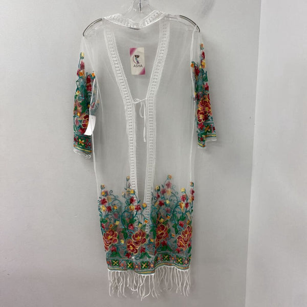 WOMEN'S KIMONO/DUSTER white green red S/M