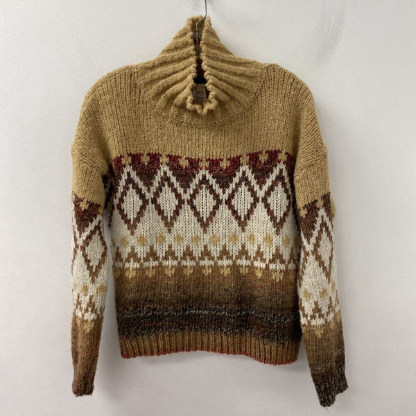ELSA MANDA WOMEN'S SWEATER tan brown white M