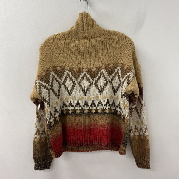ELSA MANDA WOMEN'S SWEATER tan brown white M
