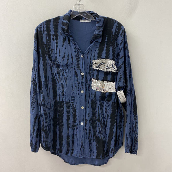 made in Italy WOMEN'S BLOUSE/SHIRT blue black print M