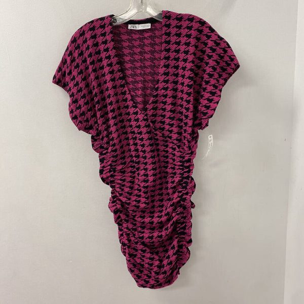 ZARA WOMEN'S DRESS pink black houndstooth M