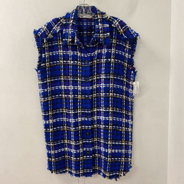 ZARA WOMEN'S BLAZER/JACKET royal blue plaid S