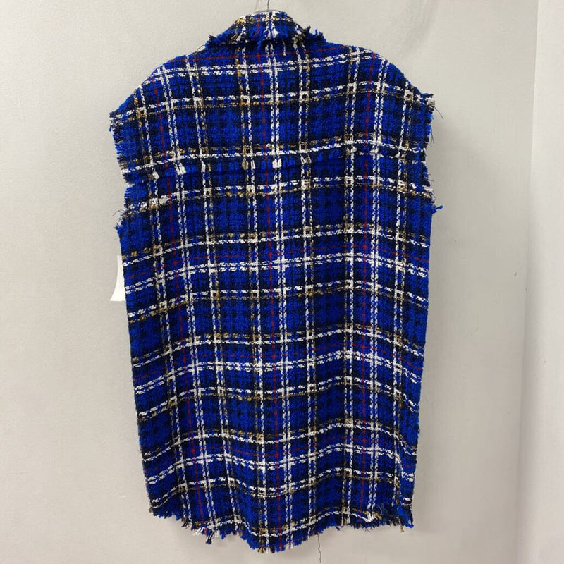 ZARA WOMEN'S BLAZER/JACKET royal blue plaid S