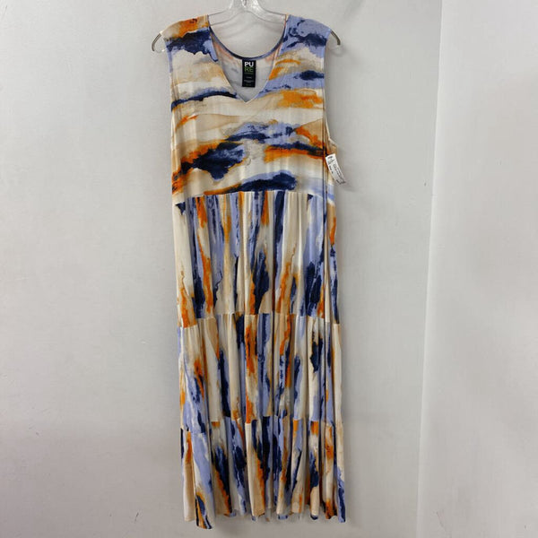 PURE Essence WOMEN'S DRESS orange blue print XL