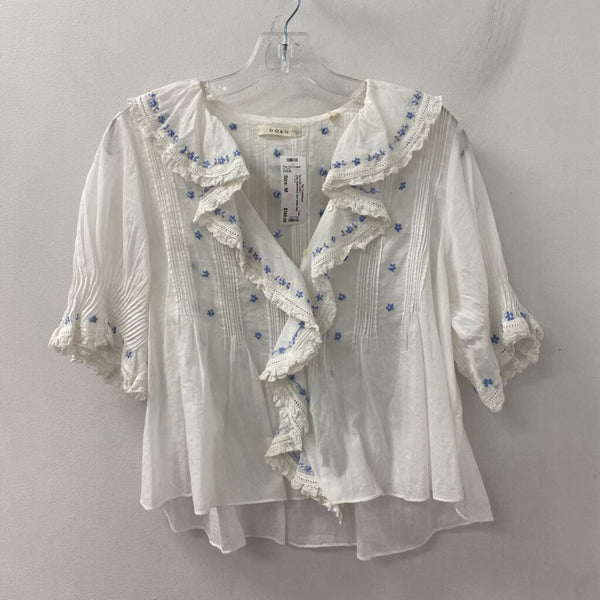Doen WOMEN'S BLOUSE/SHIRT white blue mix M