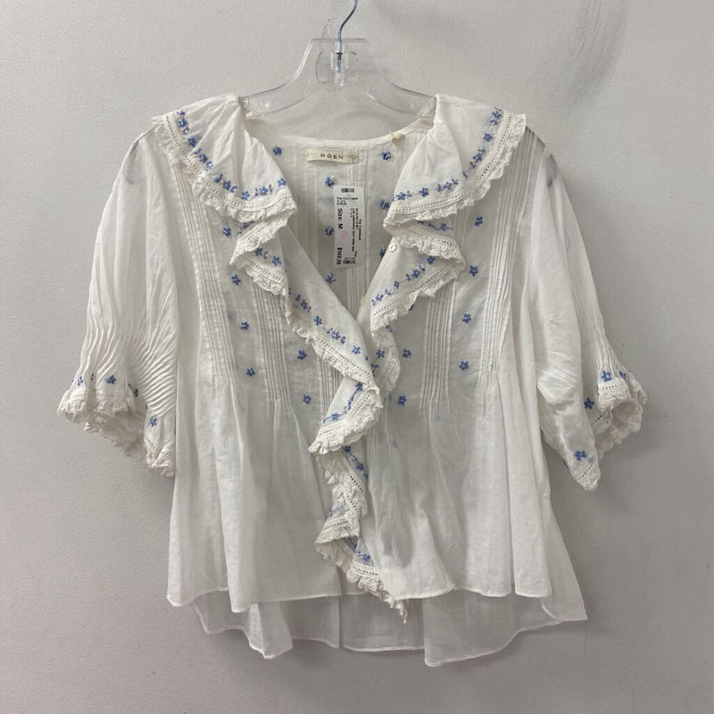 Doen WOMEN'S BLOUSE/SHIRT white blue mix M