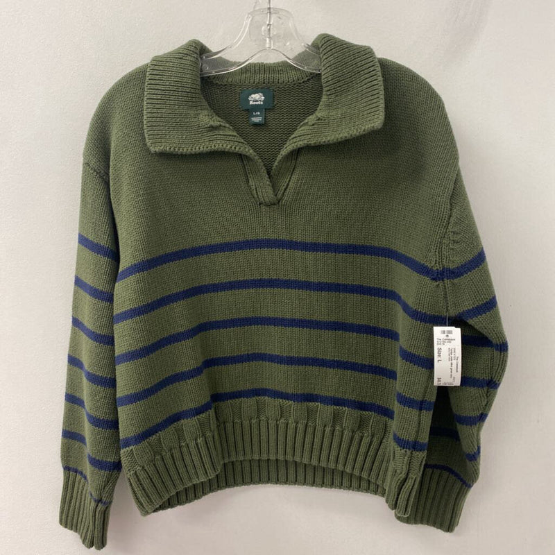 ROOTS WOMEN'S SWEATER olive green navy L