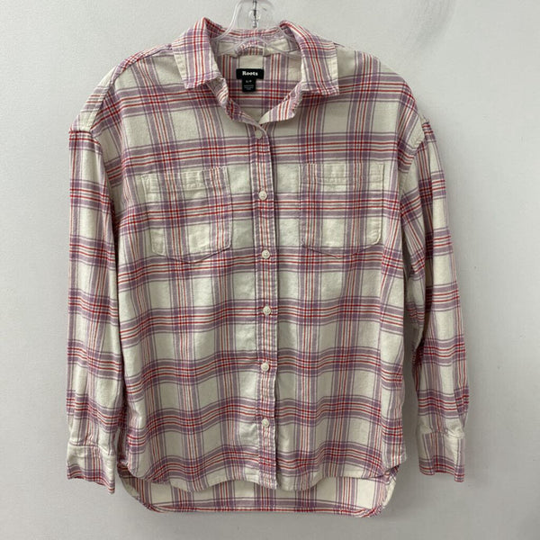 ROOTS WOMEN'S BLOUSE/SHIRT white purple red S