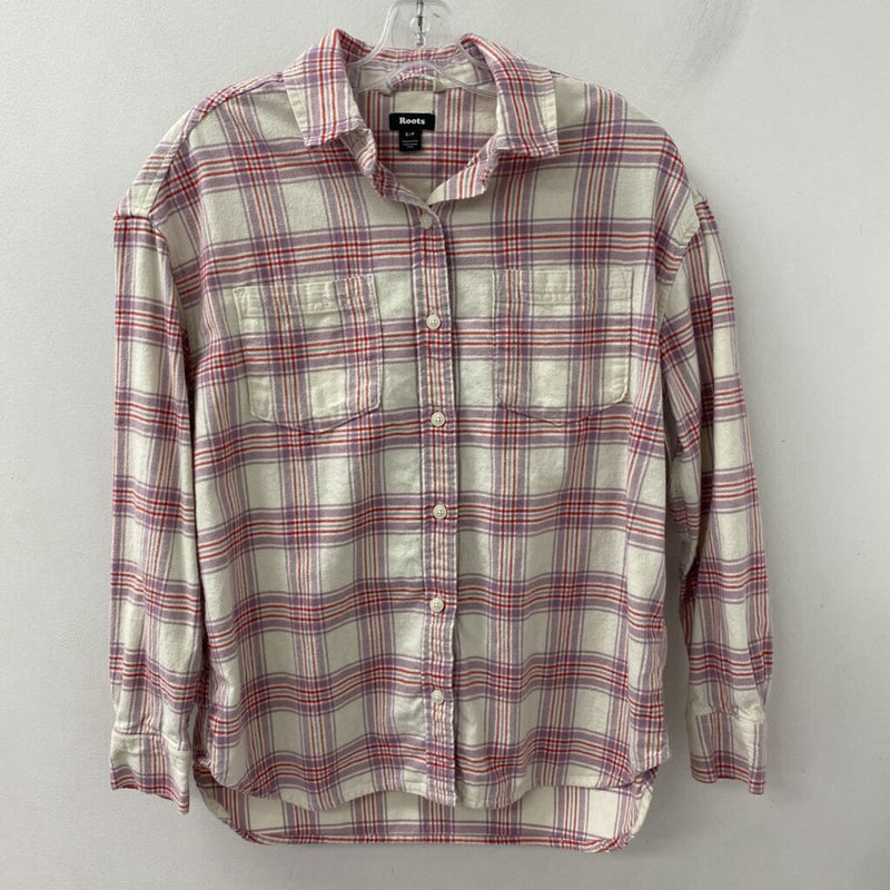 ROOTS WOMEN'S BLOUSE/SHIRT white purple red S