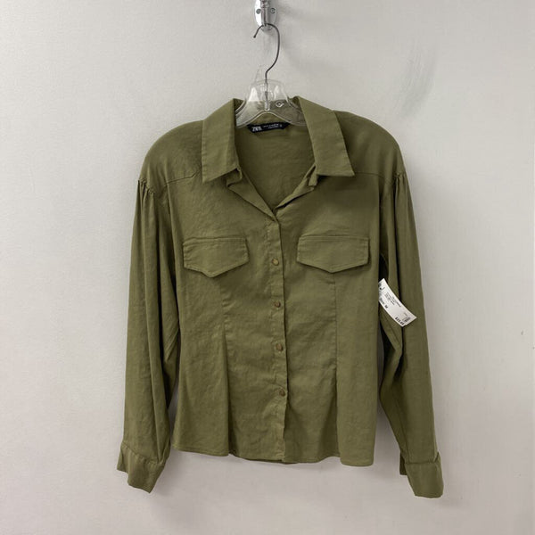 ZARA WOMEN'S BLOUSE/SHIRT olive green M