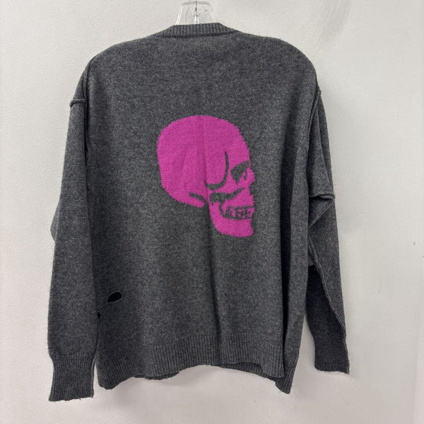 SKULL CASHMERE WOMEN'S SWEATER grey pink mix L