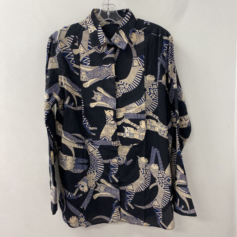 WOMEN'S BLOUSE/SHIRT navy cream M