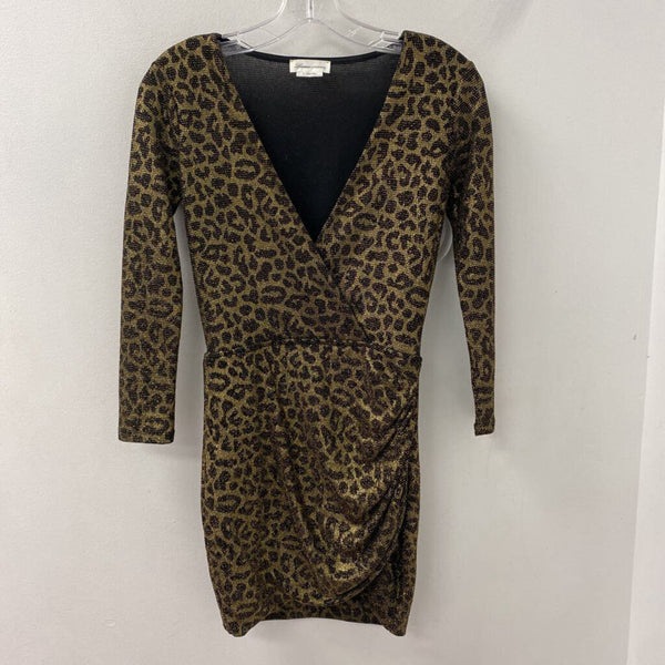 LOVERS + FRIENDS WOMEN'S DRESS gold black leopard print XS