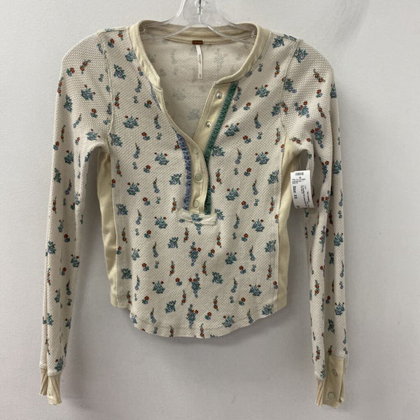 FREE PEOPLE WOMEN'S TOP cream blue brown mix XS