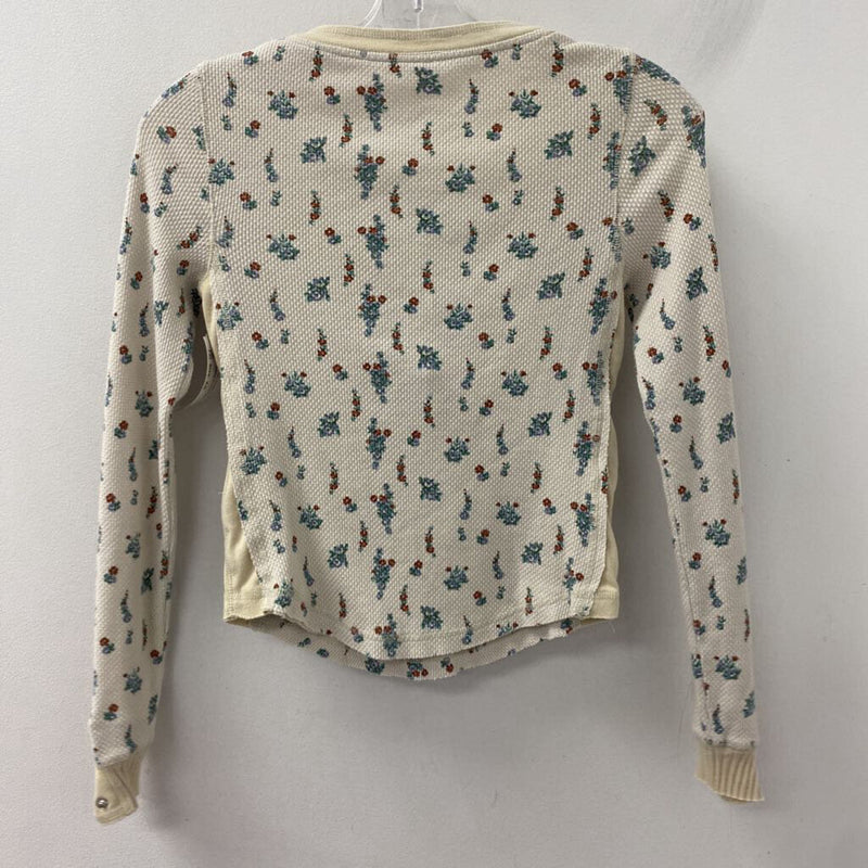 FREE PEOPLE WOMEN'S TOP cream blue brown mix XS