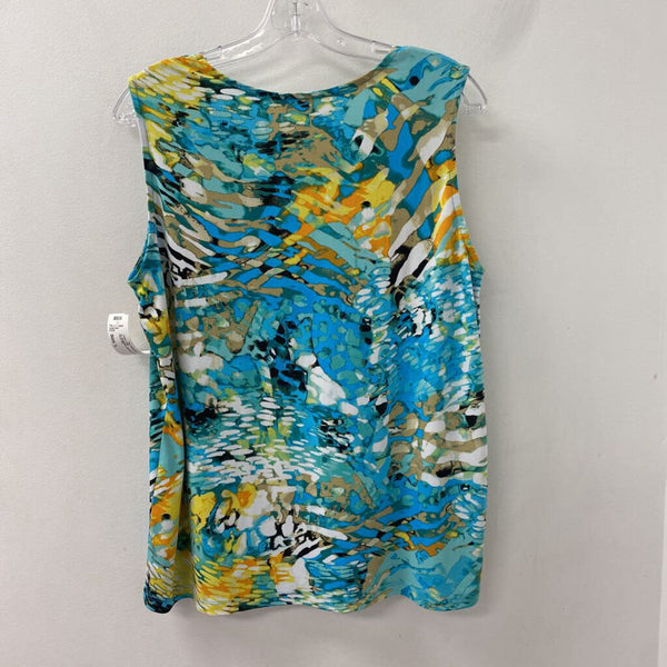 TANJAY WOMEN'S TANK/CAMI turquoise abstract print L