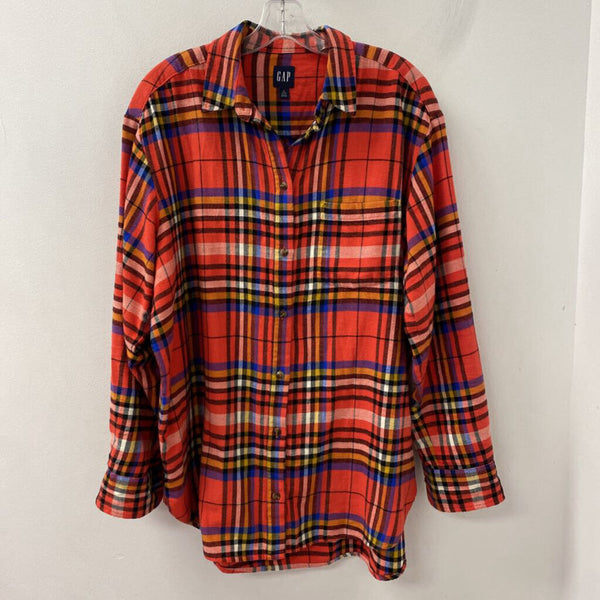 GAP WOMEN'S BLOUSE/SHIRT orange plaid M tall