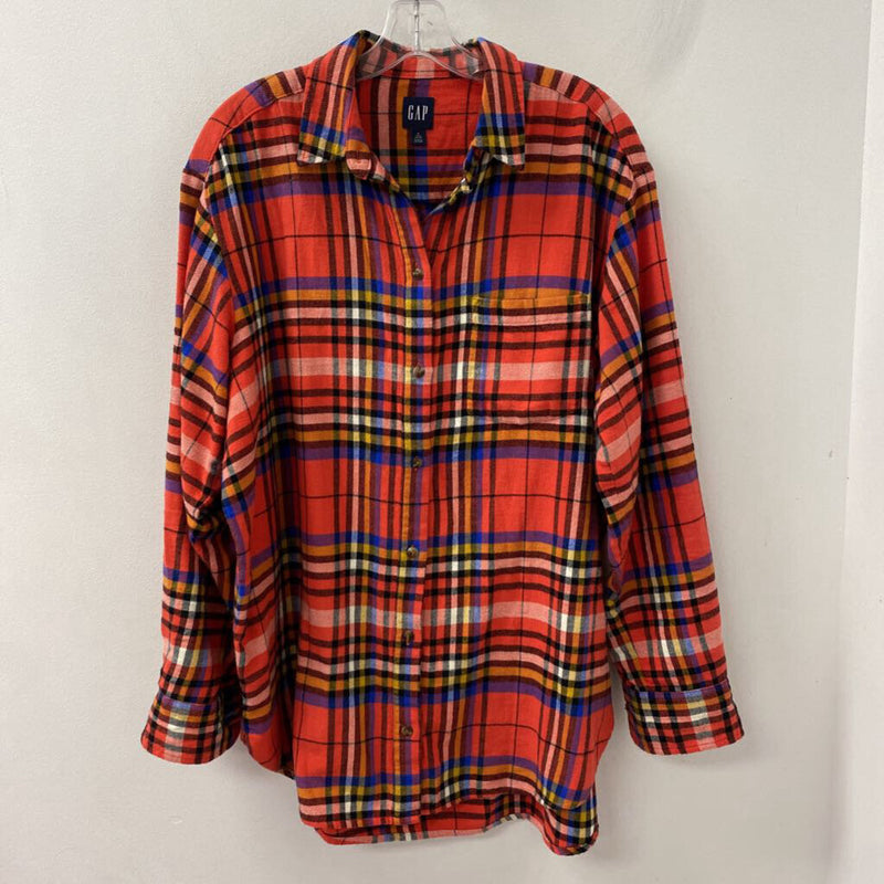 GAP WOMEN'S BLOUSE/SHIRT orange plaid M tall