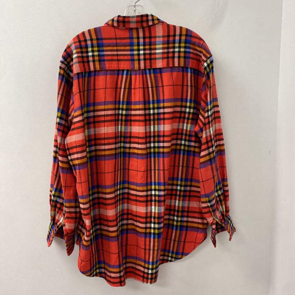GAP WOMEN'S BLOUSE/SHIRT orange plaid M tall