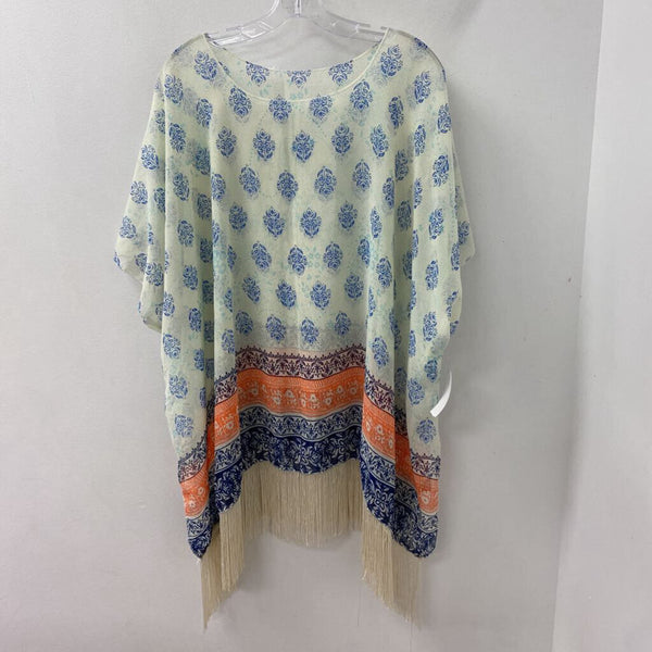 WOMEN'S PONCHO/CAPE blue orange cream O/S