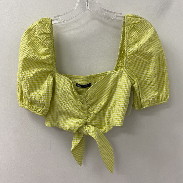 ZARA WOMEN'S TOP green yellow white XS