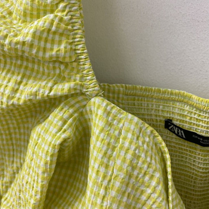 ZARA WOMEN'S TOP green yellow white XS