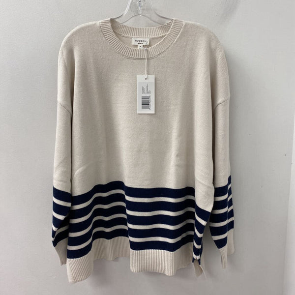 HUDSON NORTH WOMEN'S PLUS TOP off white navy stripe 2X