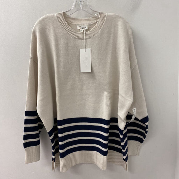 HUDSON NORTH WOMEN'S PLUS TOP off white navy stripe 3X