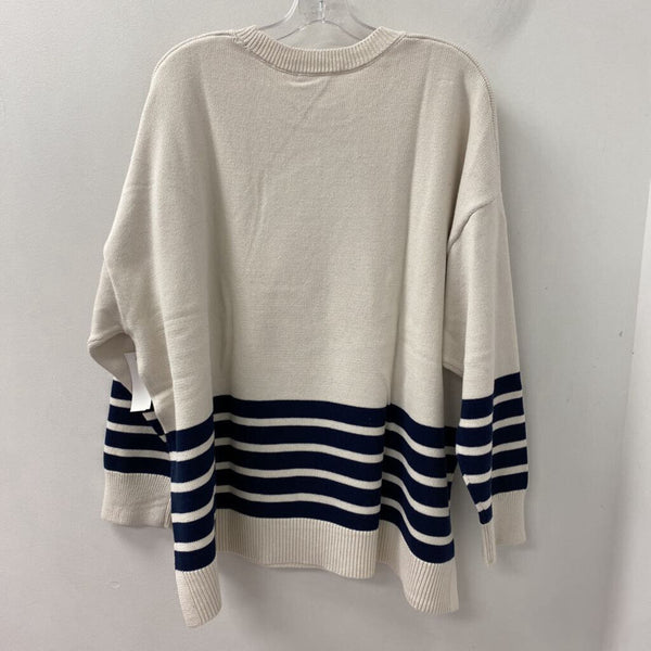 HUDSON NORTH WOMEN'S PLUS TOP off white navy stripe 3X