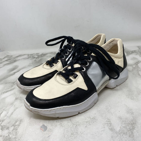 STUART WEITZMAN WOMEN'S SNEAKERS cream black silver 8.5