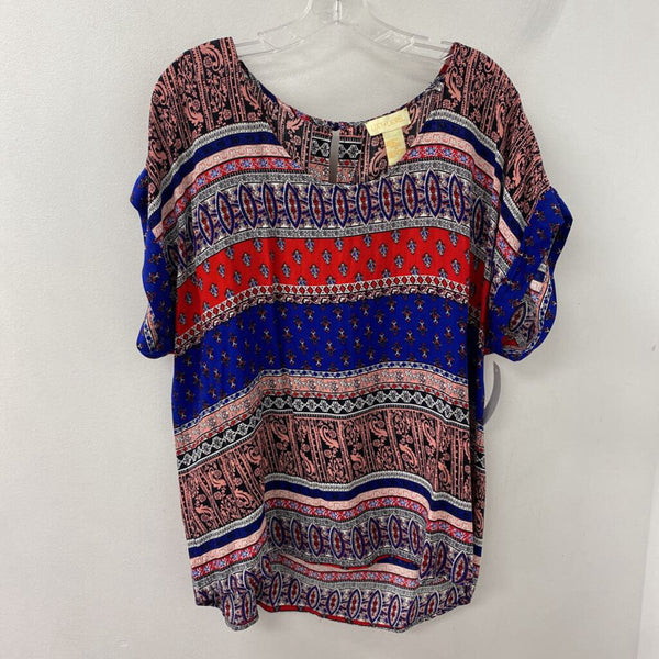 LUCY & LAUREL WOMEN'S PLUS TOP blue red pink 1X