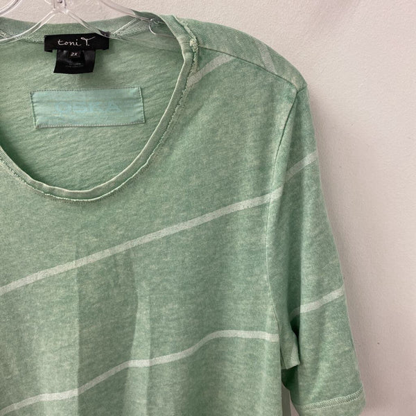 toni t. WOMEN'S PLUS TOP green white 2X