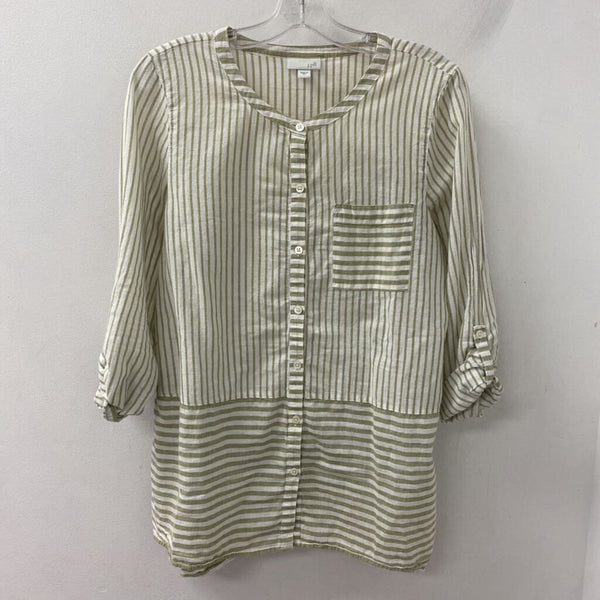 J JILL/PUREJILL WOMEN'S BLOUSE/SHIRT green white M