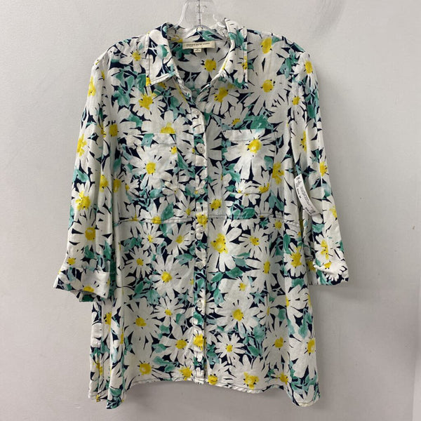 jones new york sport WOMEN'S BLOUSE/SHIRT white green yellow M