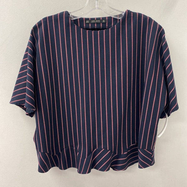 ZARA WOMEN'S BLOUSE/SHIRT striped navy red white M