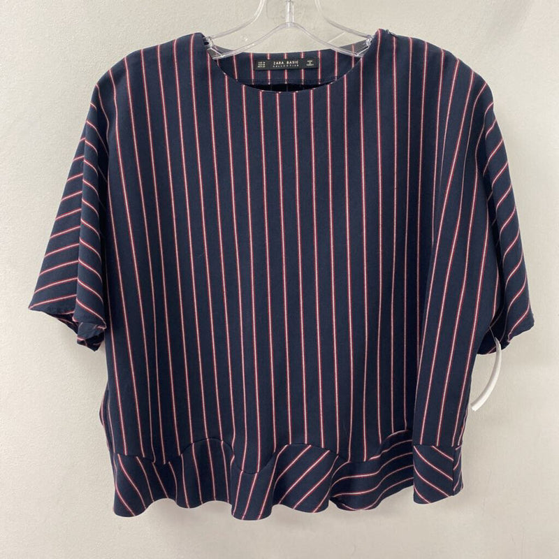 ZARA WOMEN'S BLOUSE/SHIRT striped navy red white M