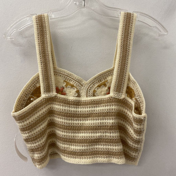 WOMEN'S TOP tan cream pink mix M