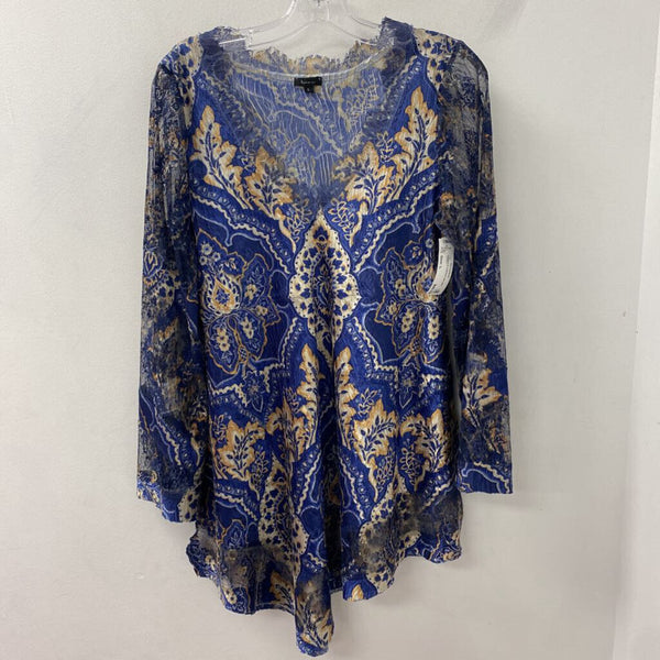 WOMEN'S TOP blue gold mix L