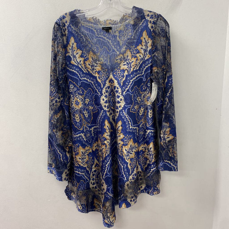 WOMEN'S TOP blue gold mix L