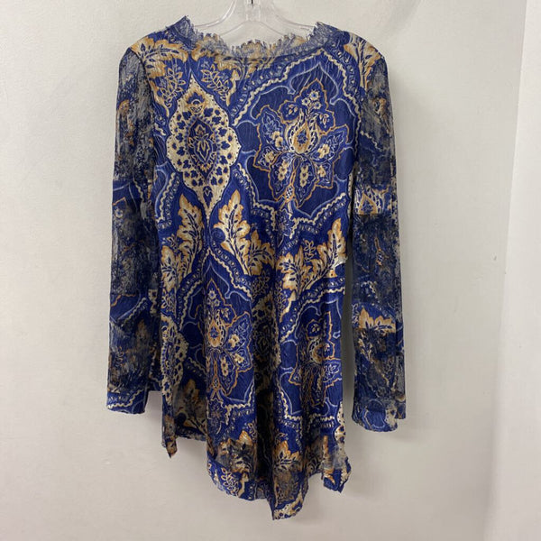 WOMEN'S TOP blue gold mix L