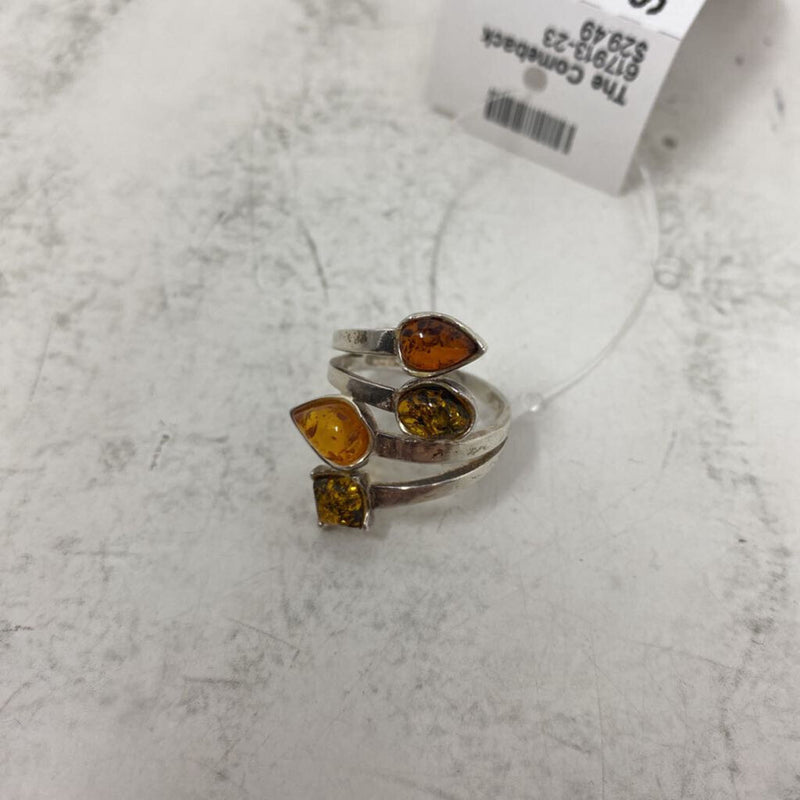 925 WOMEN'S RING silver orange amber 6.5