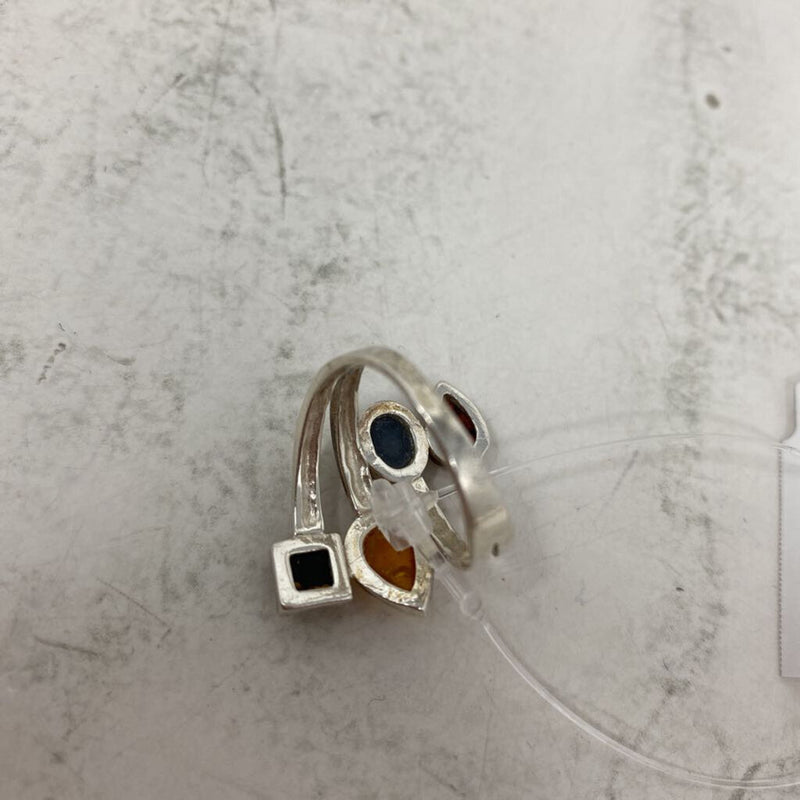 925 WOMEN'S RING silver orange amber 6.5