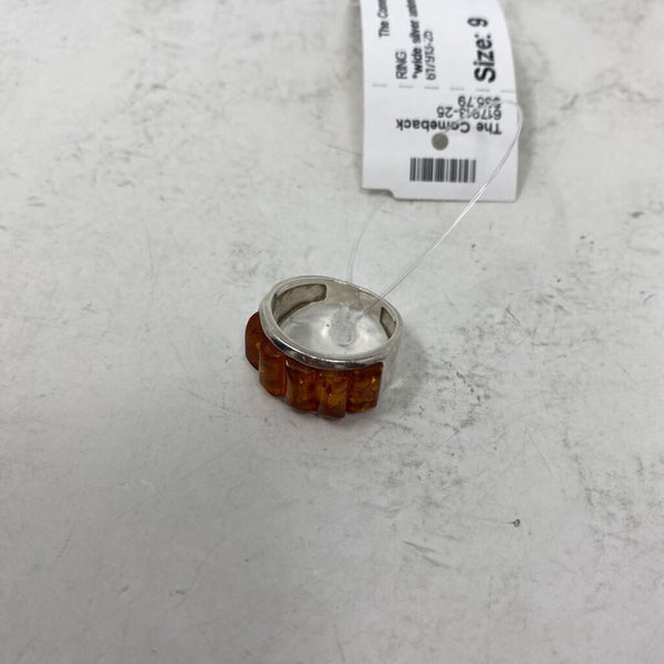 925 WOMEN'S RING silver amber 9
