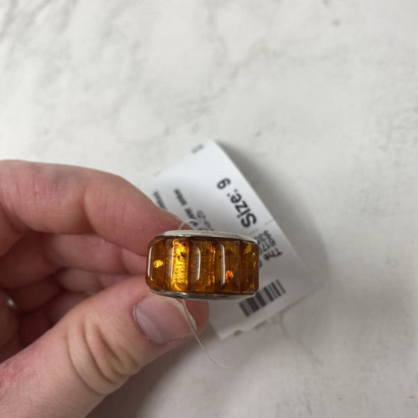 925 WOMEN'S RING silver amber 9