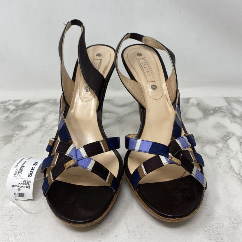 CELINE WOMEN'S HEELS blue brown stripe 39