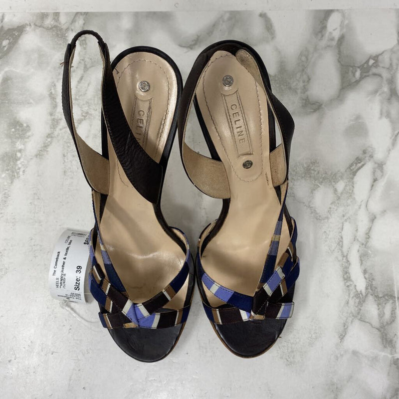 CELINE WOMEN'S HEELS blue brown stripe 39