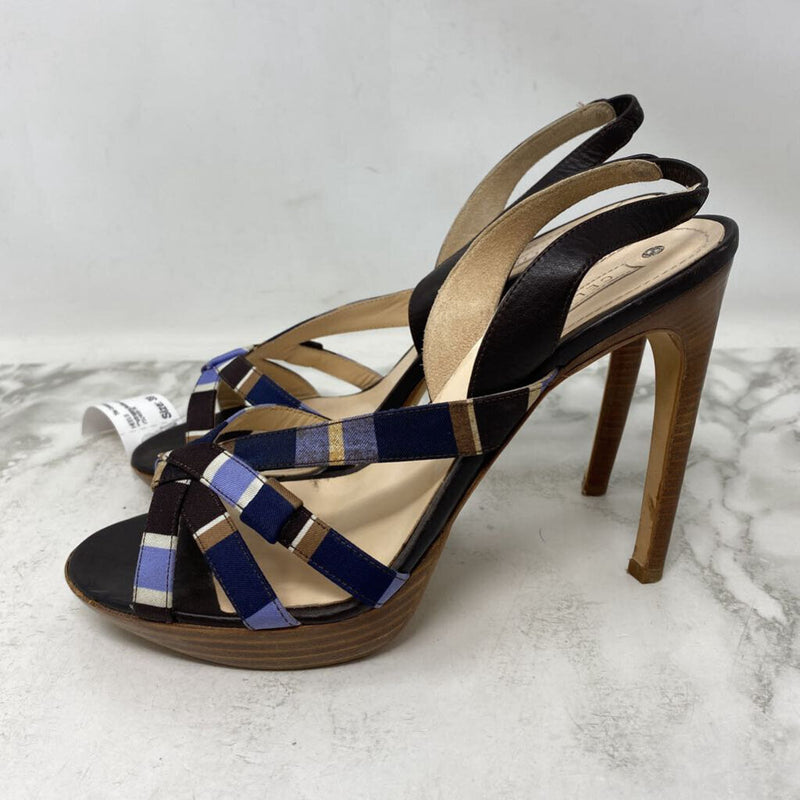 CELINE WOMEN'S HEELS blue brown stripe 39