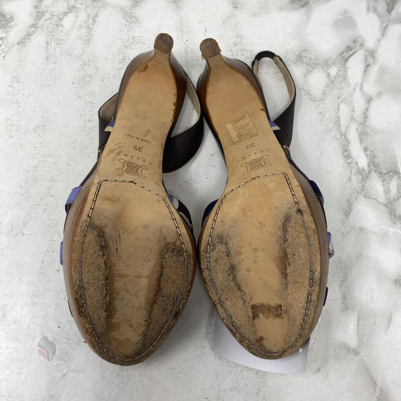 CELINE WOMEN'S HEELS blue brown stripe 39