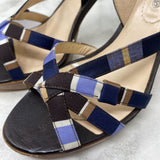 CELINE WOMEN'S HEELS blue brown stripe 39